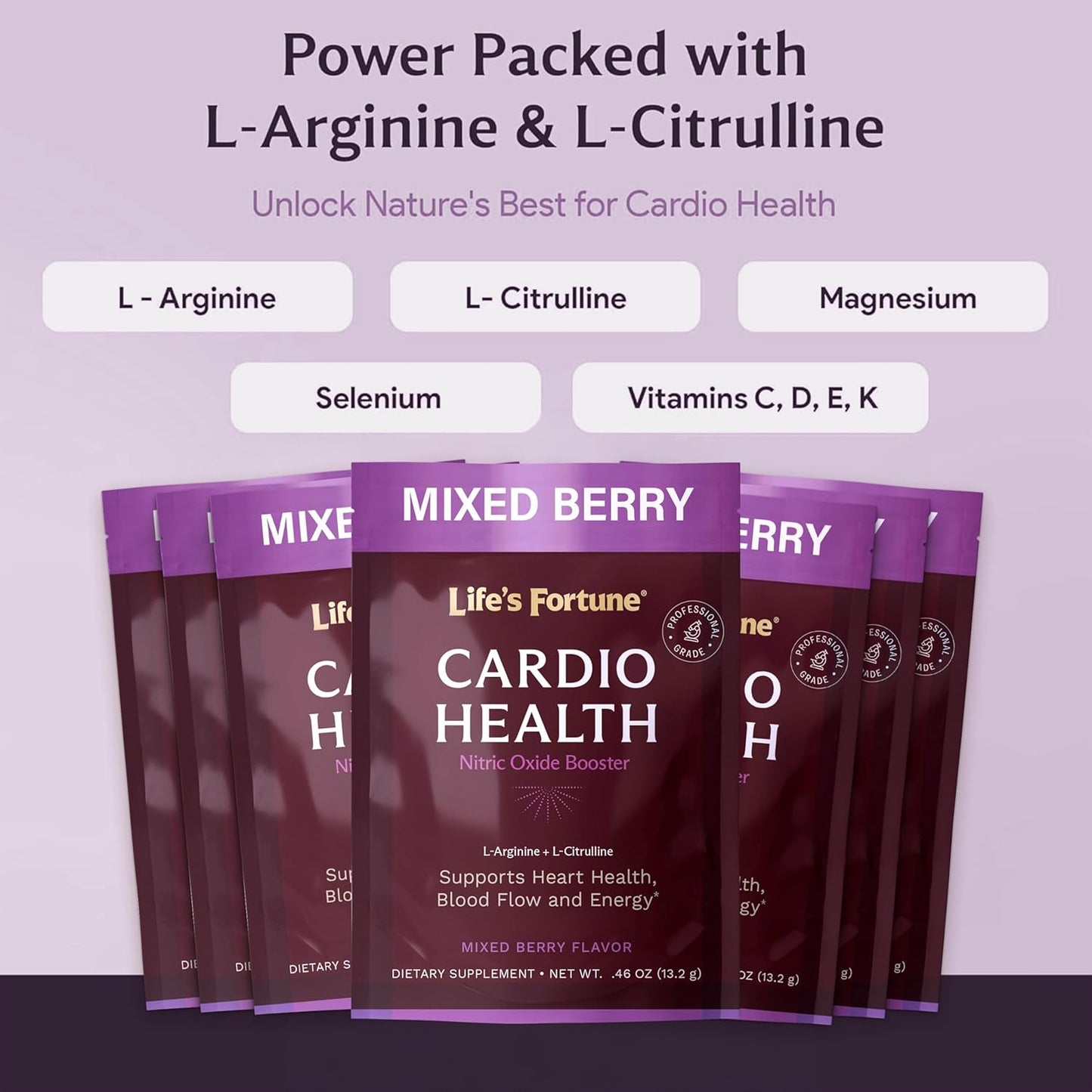 Mixed Berry Nitric Oxide Booster Drink Supplement - 5000mg L Arginine & 1000mg L Citrulline Complex Powder - Cardio Health Support Trail Pack (7 Servings)