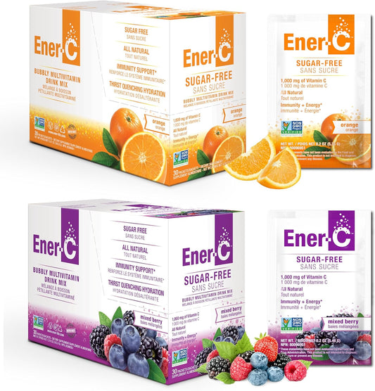 Mixed Berry & Orange Ener-C Sugar-Free Drink Mix with 1000mg Vitamin C - Immunity Support & Electrolytes - Non-GMO Vegan - 60 Pack
