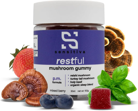 Mixed Berry P.M. Formula Mushroom Gummies for Sleep, Relaxation & Stress Relief - Reishi & Turkey Tail Mushroom Supplement