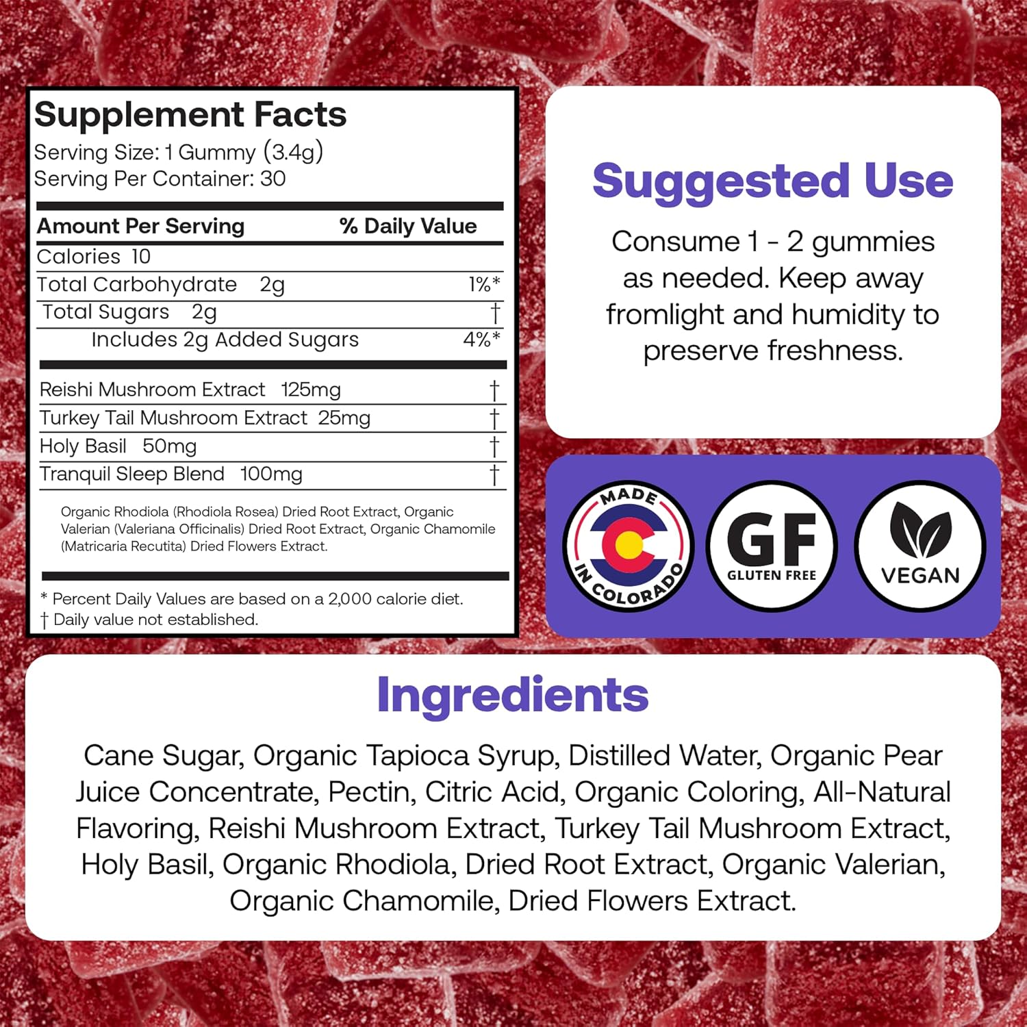 Mixed Berry P.M. Formula Mushroom Gummies for Sleep, Relaxation & Stress Relief - Reishi & Turkey Tail Mushroom Supplement