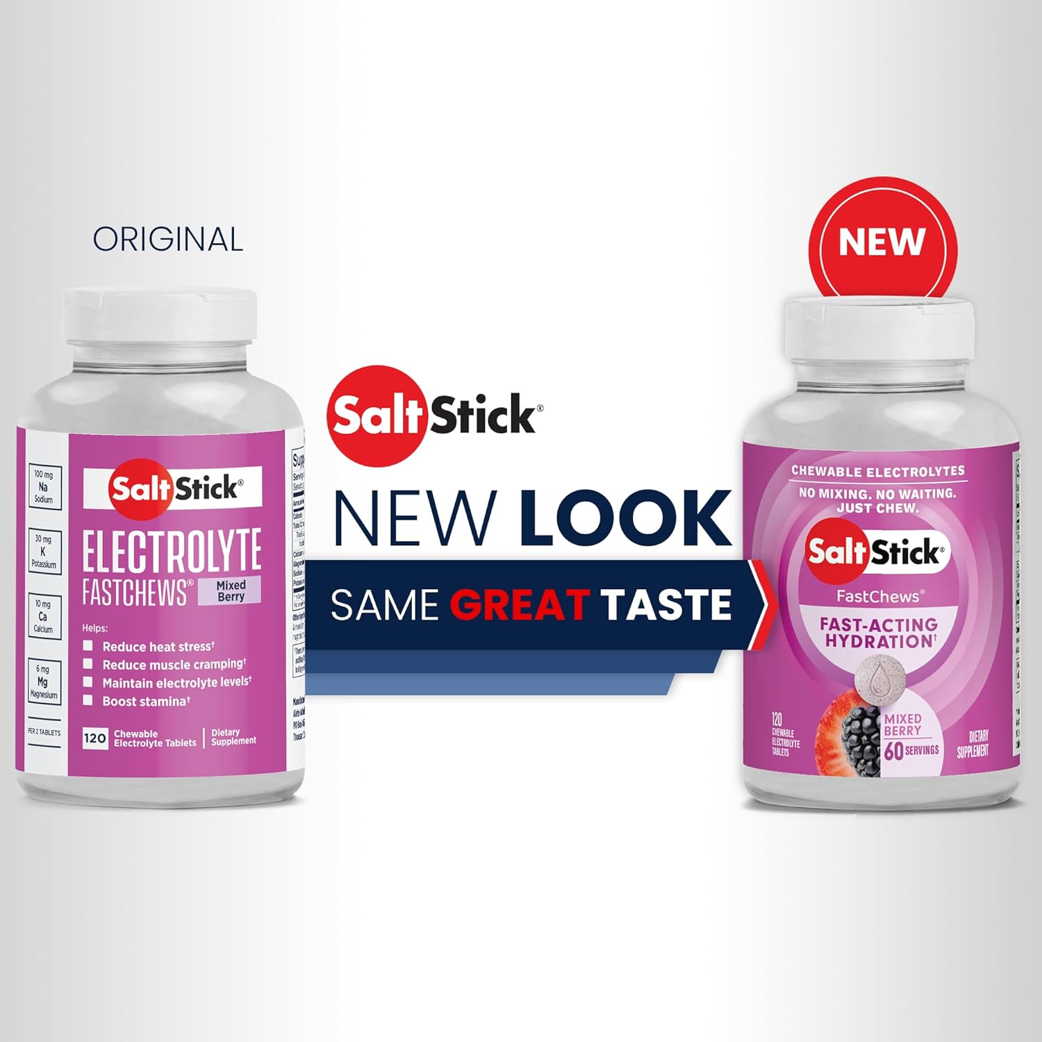 Mixed Berry SaltStick Electrolyte FastChews - Chewable Salt Tablets for Runners - Hydration Chews - 120 Count