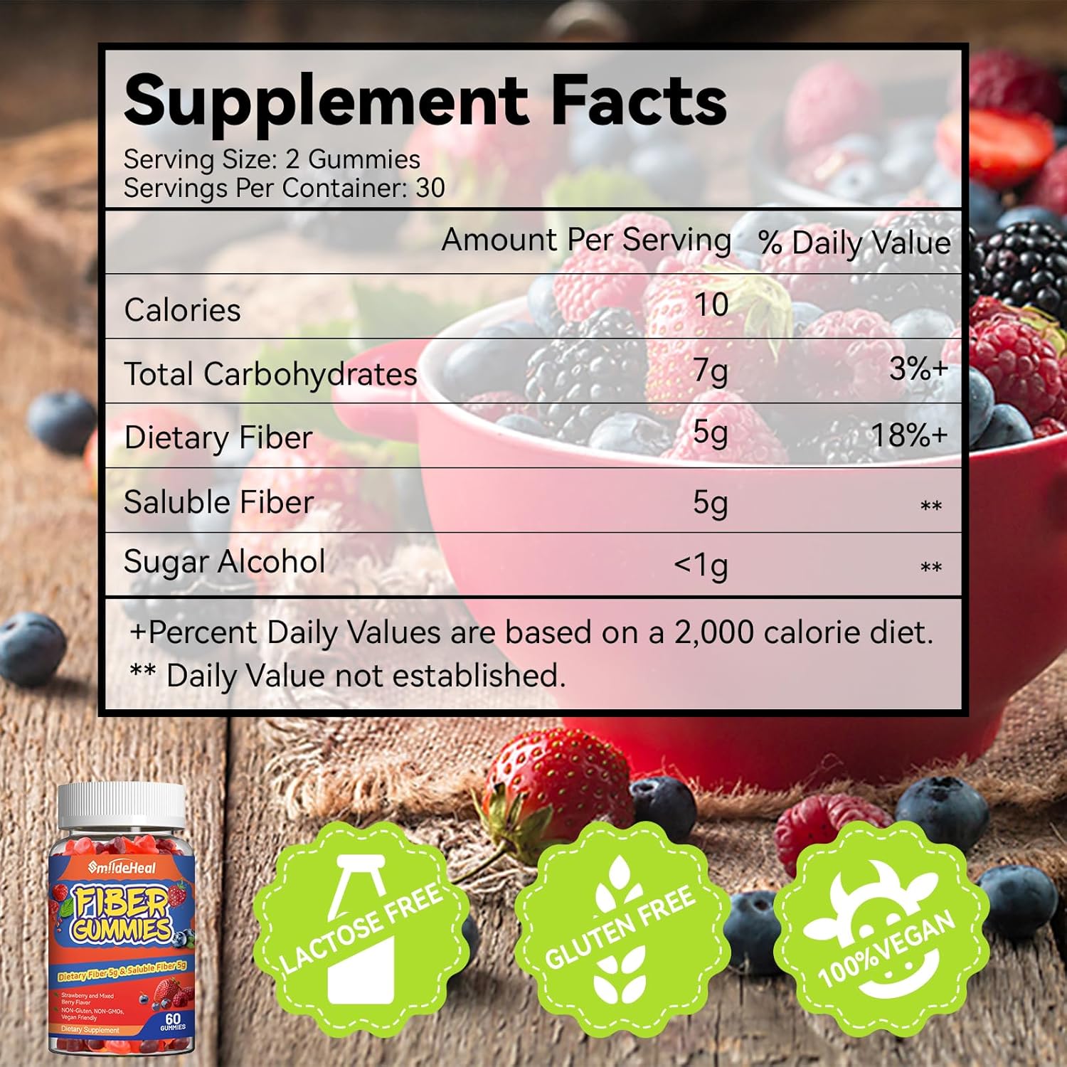 Mixed Berry & Strawberry Fiber Gummies for Gut Health Support - 120 Count, Non-GMO, Vegan, Women and Men Dietary Supplement