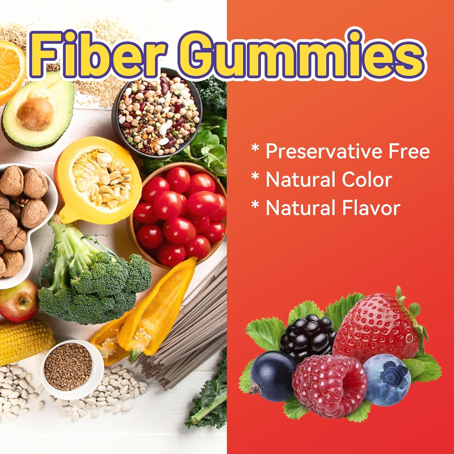 Mixed Berry & Strawberry Fiber Gummies for Gut Health Support - 120 Count, Non-GMO, Vegan, Women and Men Dietary Supplement