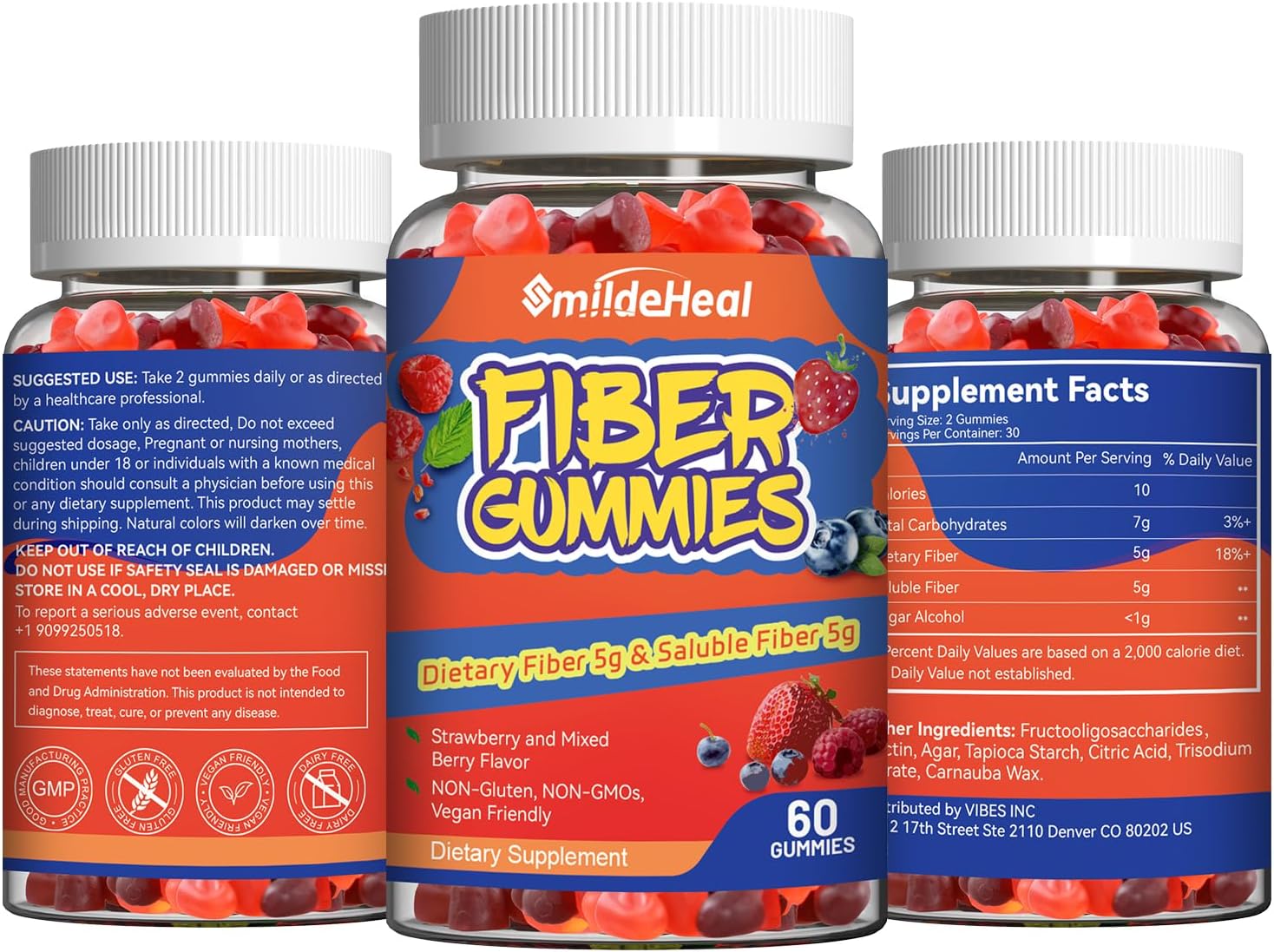 Mixed Berry & Strawberry Fiber Gummies for Gut Health Support - 120 Count, Non-GMO, Vegan, Women and Men Dietary Supplement