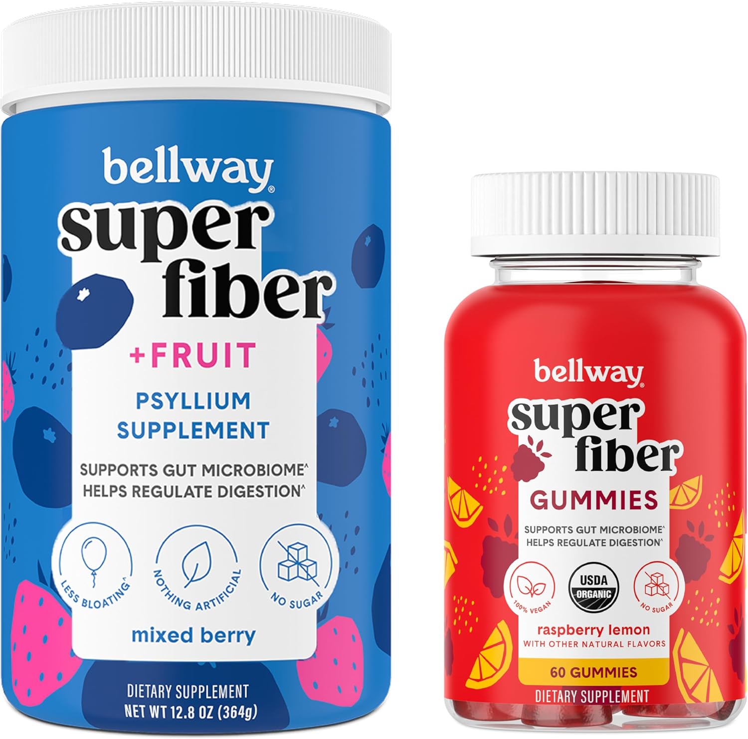 Mixed Berry Super Fiber Gummies and Bellway Super Fiber Powder with Fruit - the perfect duo for a healthy gut!