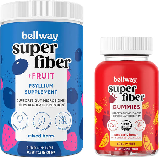 Mixed Berry Super Fiber Gummies and Bellway Super Fiber Powder with Fruit - the perfect duo for a healthy gut!