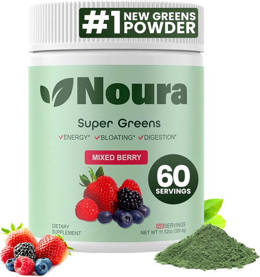 Mixed Berry Super Greens Powder for Women - 60 Servings of Immunity & Digestive Support with Probiotics, Enzymes, and Energy Boost - Gut Health and Bloating Relief - Greens Superfood Formula