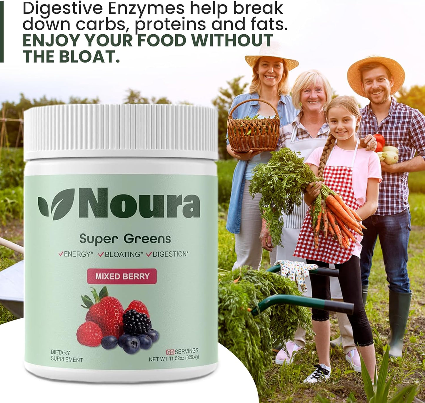 Mixed Berry Super Greens Powder for Women - 60 Servings of Immunity & Digestive Support with Probiotics, Enzymes, and Energy Boost - Gut Health and Bloating Relief - Greens Superfood Formula
