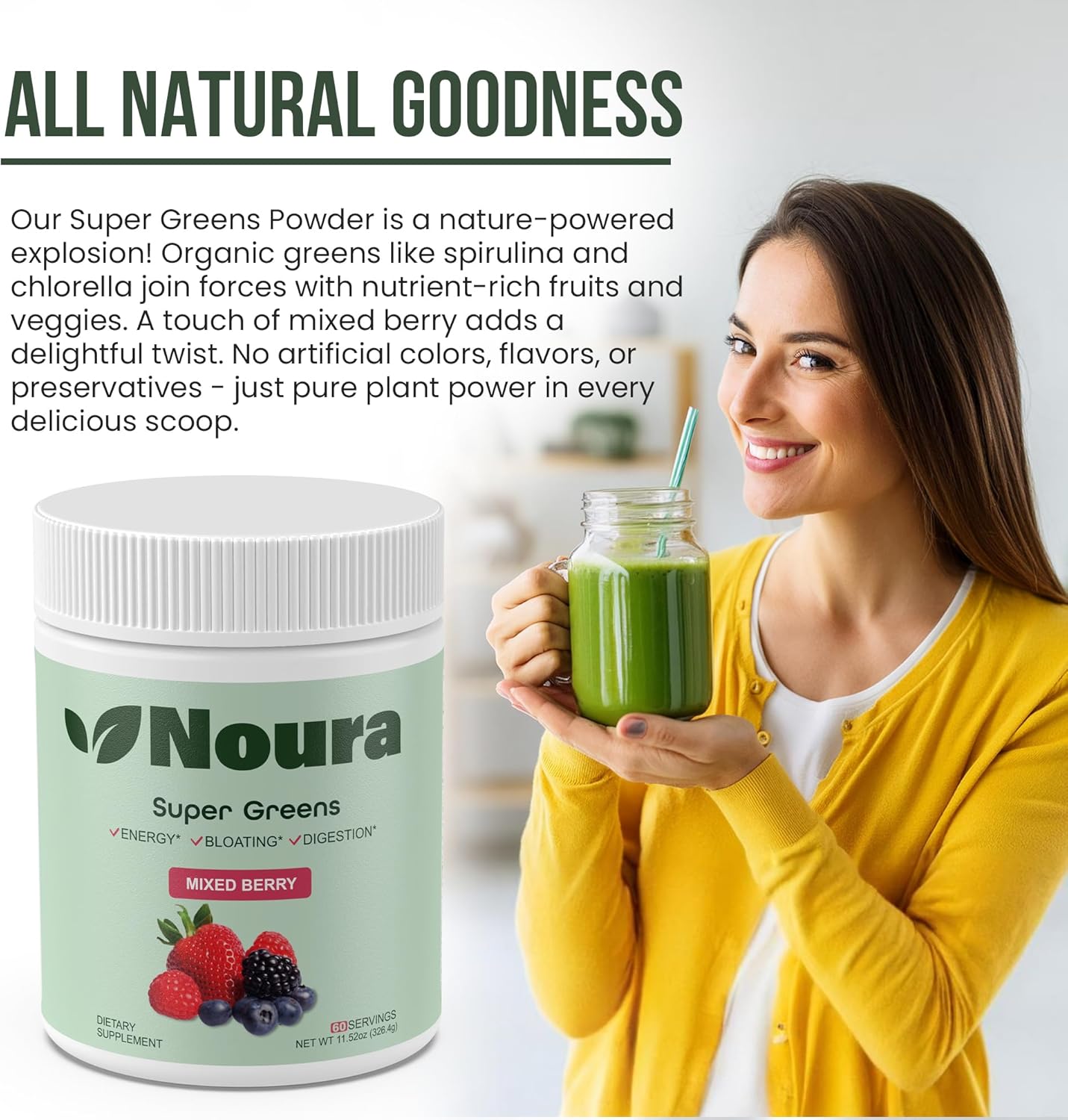 Mixed Berry Super Greens Powder for Women - 60 Servings of Immunity & Digestive Support with Probiotics, Enzymes, and Energy Boost - Gut Health and Bloating Relief - Greens Superfood Formula