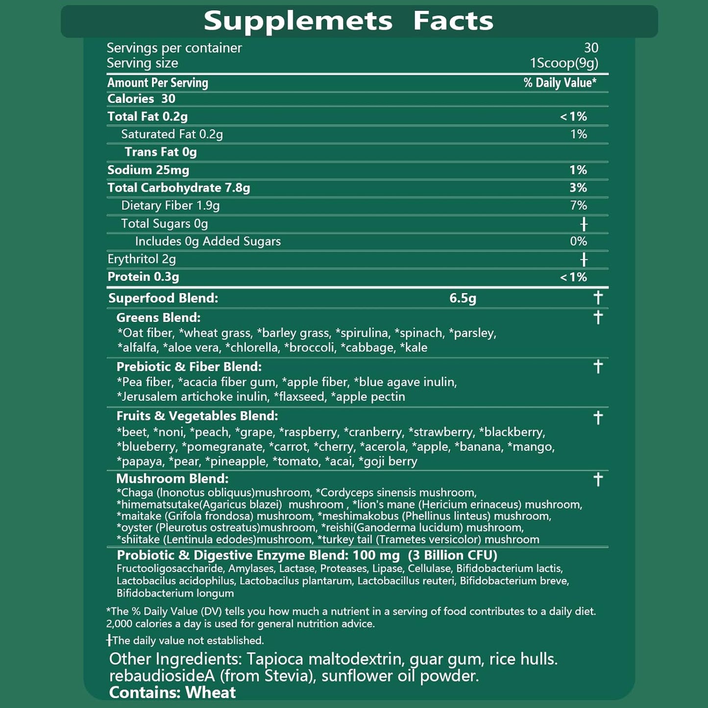 Mixed Berry Super Greens Powder with 50+ Superfoods Blend - No Sugar, Fiber, Fruits, Vegetables, Spirulina, Chlorella, Mushrooms, Antioxidants, Prebiotics & Probiotics, Digestive Enzymes