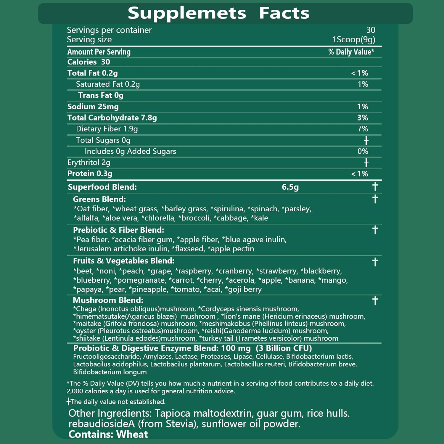 Mixed Berry Super Greens Powder with 50+ Superfoods Blend - No Sugar, Fiber, Fruits, Vegetables, Spirulina, Chlorella, Mushrooms, Antioxidants, Prebiotics & Probiotics, Digestive Enzymes