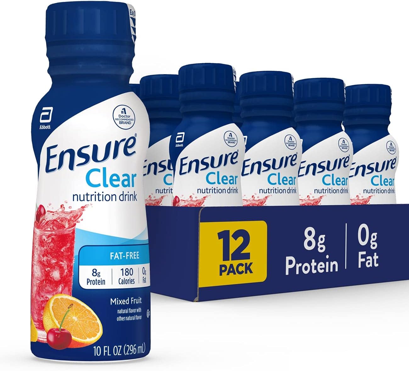 Mixed Fruit Ensure Clear Nutrition Liquid Drink - Pack of 12 (10 Fl Oz) & Strawberry Ensure Pre-Surgery Clear Carbohydrate Drink - Pack of 4 (10 Fl Oz)