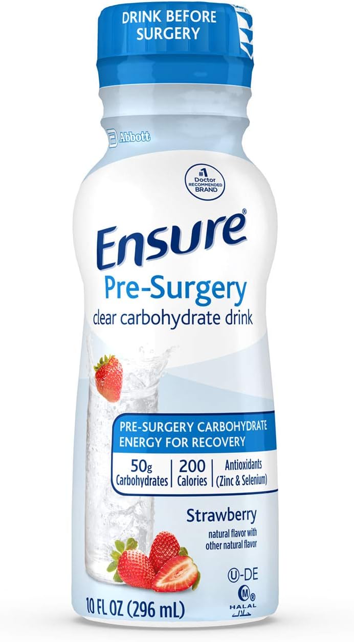 Mixed Fruit Ensure Clear Nutrition Liquid Drink - Pack of 12 (10 Fl Oz) & Strawberry Ensure Pre-Surgery Clear Carbohydrate Drink - Pack of 4 (10 Fl Oz)