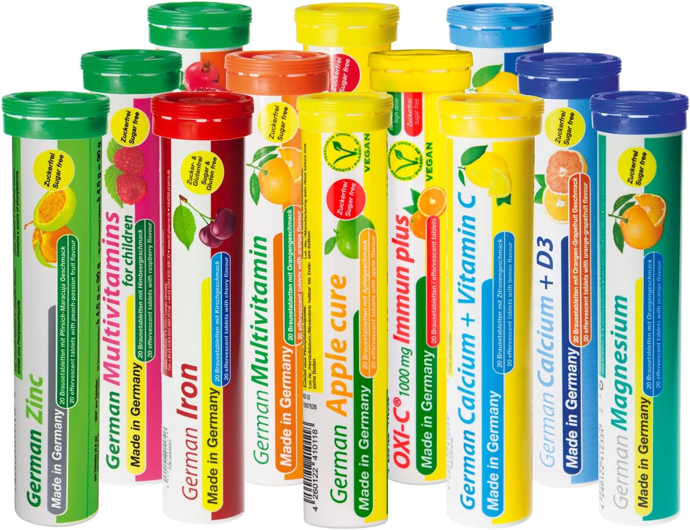 Mixed Fruit Flavored Effervescent Tablets with Vitamins & Minerals - 240 Vegan/Vegetarian Drink Tablets - Made in Germany