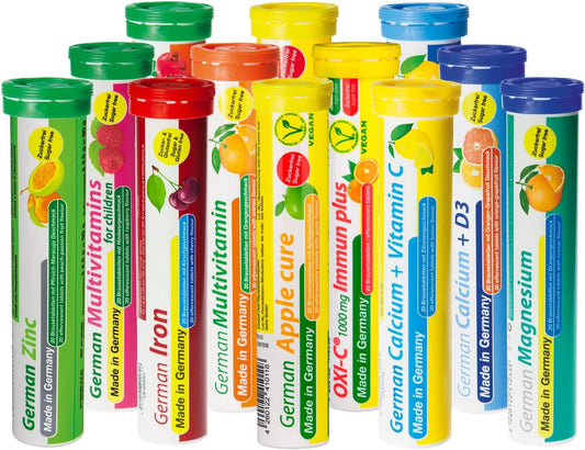 Mixed Fruit Flavored Effervescent Tablets with Vitamins & Minerals - 240 Vegan/Vegetarian Drink Tablets - Made in Germany