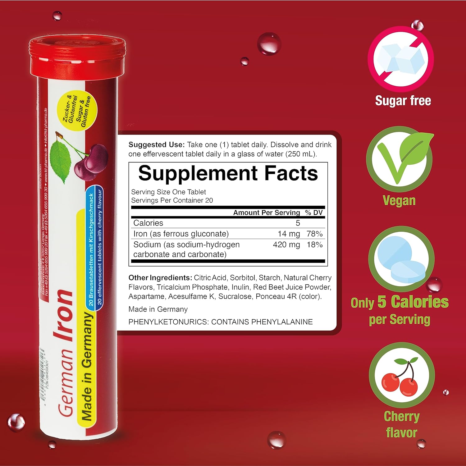 Mixed Fruit Flavored Effervescent Tablets with Vitamins & Minerals - 240 Vegan/Vegetarian Drink Tablets - Made in Germany