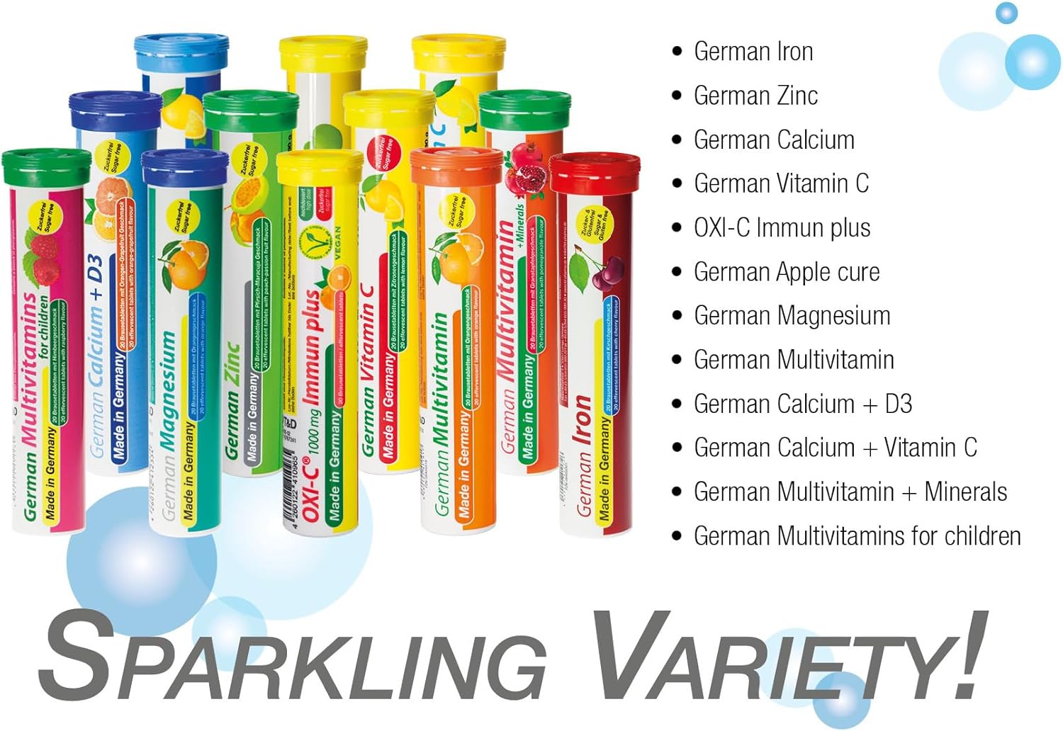 Mixed Fruit Flavored Effervescent Tablets with Vitamins & Minerals - 240 Vegan/Vegetarian Drink Tablets - Made in Germany
