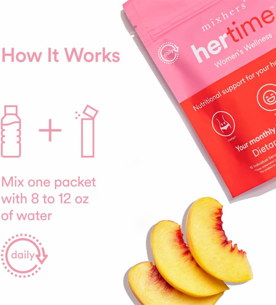 MIXHERS Hertime Hormone Balance Supplement for Women - PMS & Menstrual Relief with Minerals, Peony Roots, Siberian Ginseng - 15 Drink Packets - Sugar Free Strawberry Lemonade