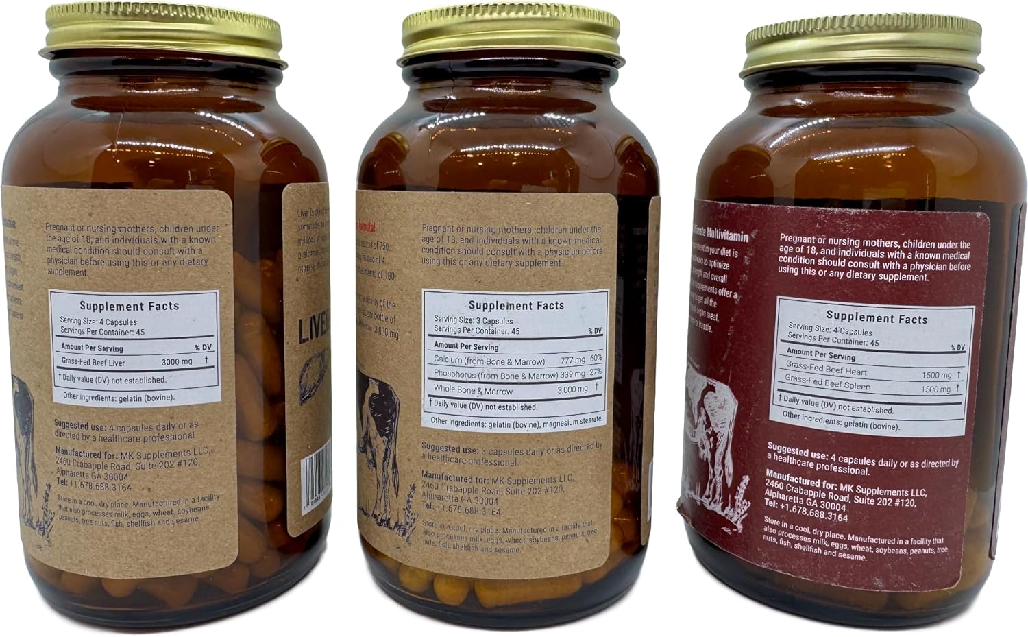 MK Supplements Warrior Stack with Beef Liver, Bone & Marrow, and Heart & Spleen - Ultimate Superfood Supplements for Strength and Endurance