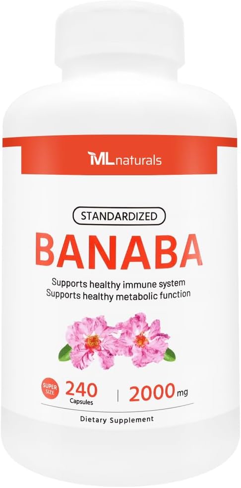 ML Naturals Banaba Standardized 2000 - High Potency 240 Capsules for Blood Sugar Support
