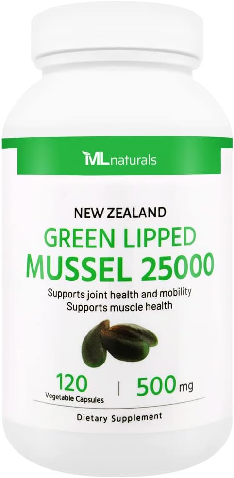 ML Naturals Green Lipped Mussel 25000, 500mg, 120 Capsules - 50:1 Extract, High Potency, All Natural from New Zealand