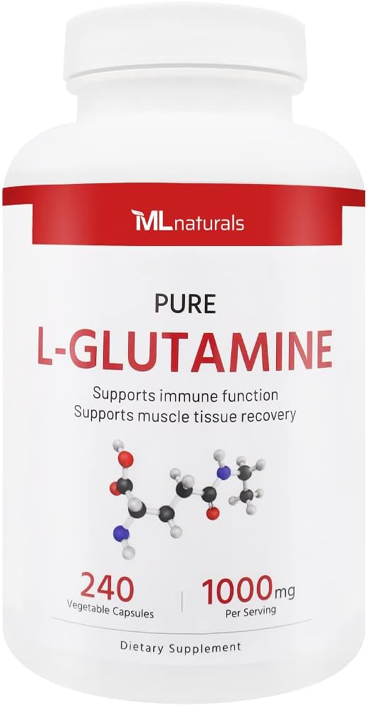 ML Naturals Pure L-Glutamine Capsules - 240 Count, 1000 mg, 99.9% Purity, Immune Support