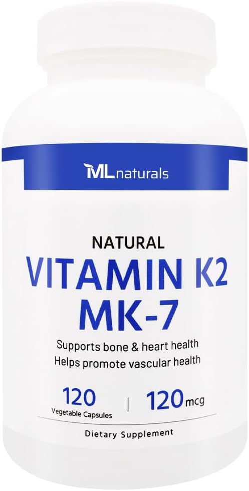 ML Naturals Vitamin K2 MK-7 120 mcg Capsules for Bone, Heart, & Vascular Health - 120 Vegetarian Capsules