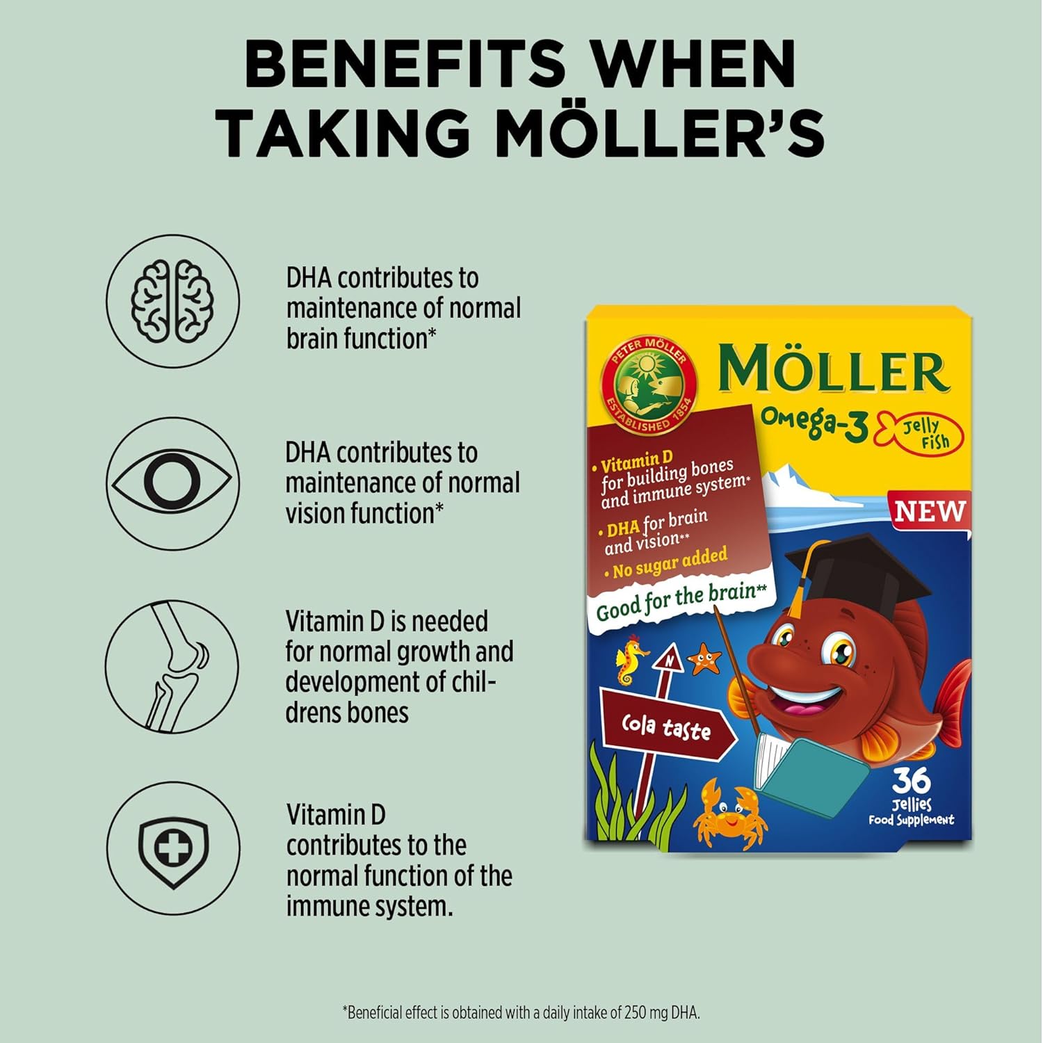 MÖLLER'S Children's Omega 3 Capsules with DHA and EPA - Pack of 72, Cola & Strawberry Flavour, Gluten-Free