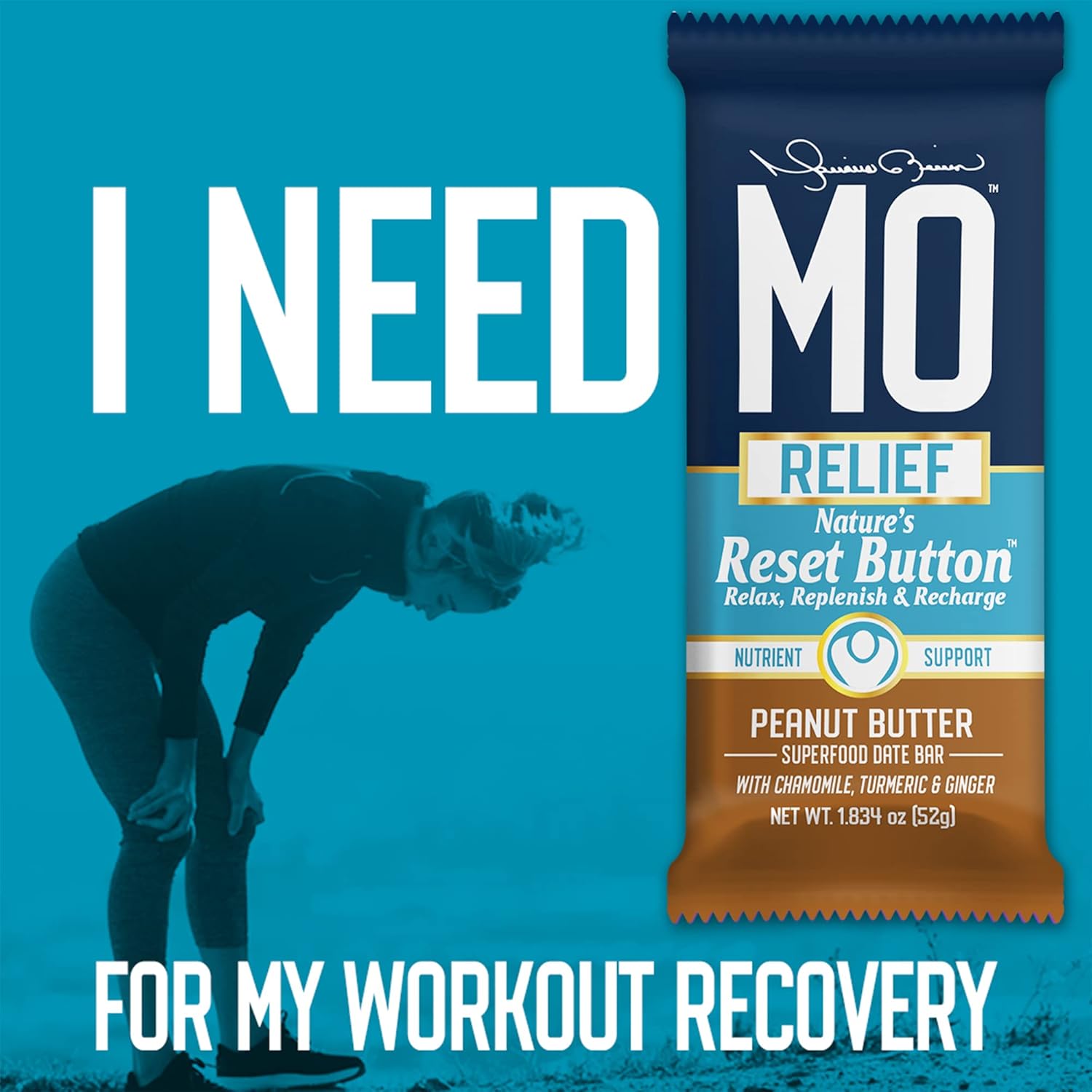 Mo Relief Superfood Snack Bars - All-Natural Recovery Support with Dates, Chamomile, Turmeric, Ginger - 12 Bars (Peanut Butter)