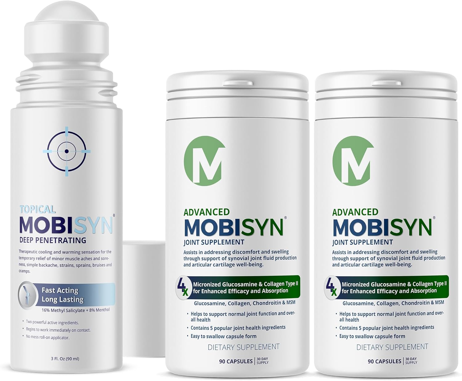 Mobisyn Quadruple Strength Joint Care Kit: Glucosamine, Chondroitin, MSM, Collagen Type II, Vitamin C for Sore Joints