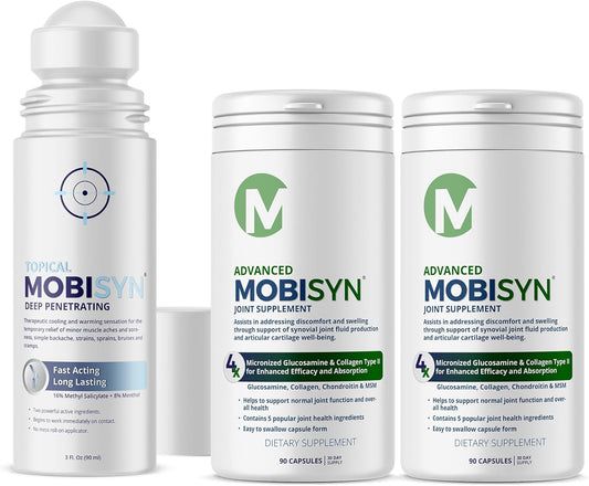 Mobisyn Quadruple Strength Joint Care Kit: Glucosamine, Chondroitin, MSM, Collagen Type II, Vitamin C for Sore Joints