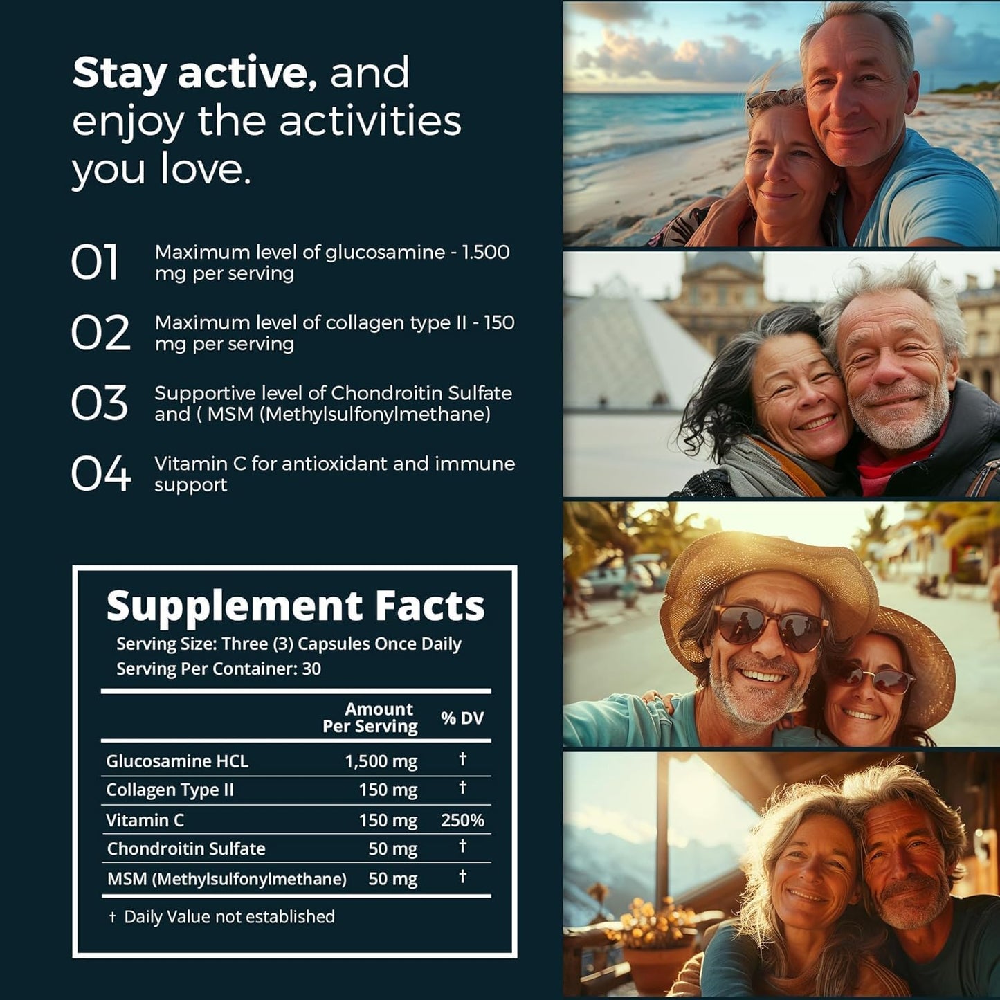 Mobisyn Quadruple Strength Joint Care Kit: Glucosamine, Chondroitin, MSM, Collagen Type II, Vitamin C for Sore Joints