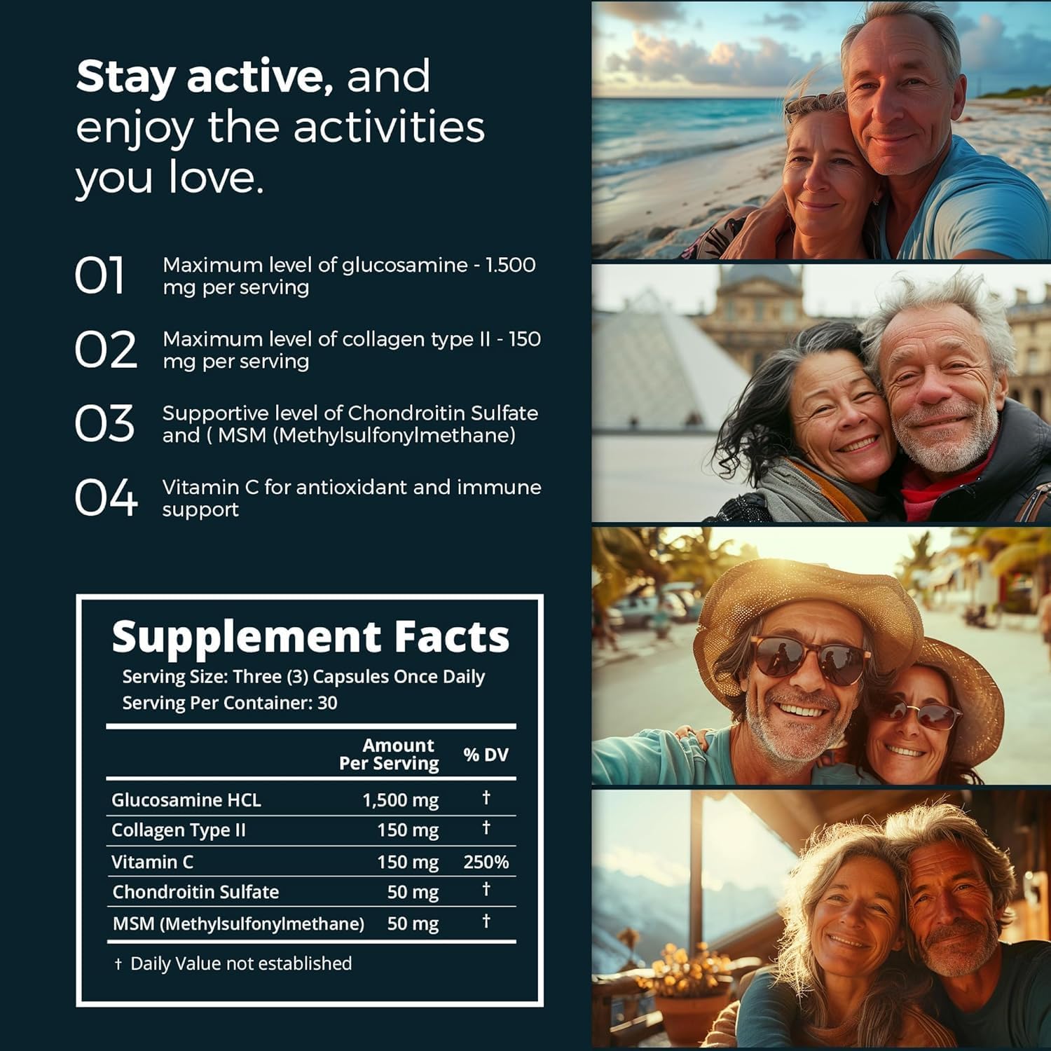 Mobisyn Quadruple Strength Joint Care Kit: Glucosamine, Chondroitin, MSM, Collagen Type II, Vitamin C for Sore Joints