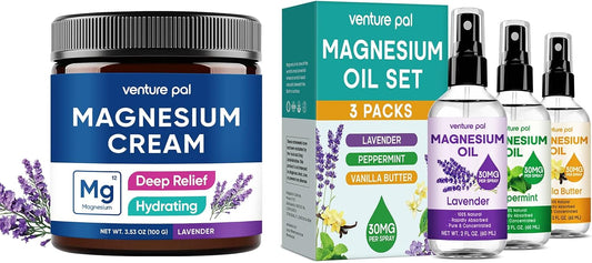 Moisturizing Magnesium Lotion & Topical Magnesium Oil Spray Set by Venture Pal - 3 Packs