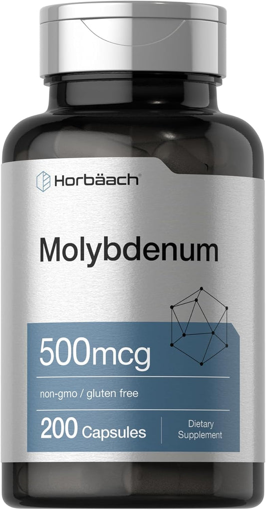 Molybdenum Supplement 500mcg | 200 Capsules | Amino Acid Chelate | Non-GMO, Gluten Free by Horbäach