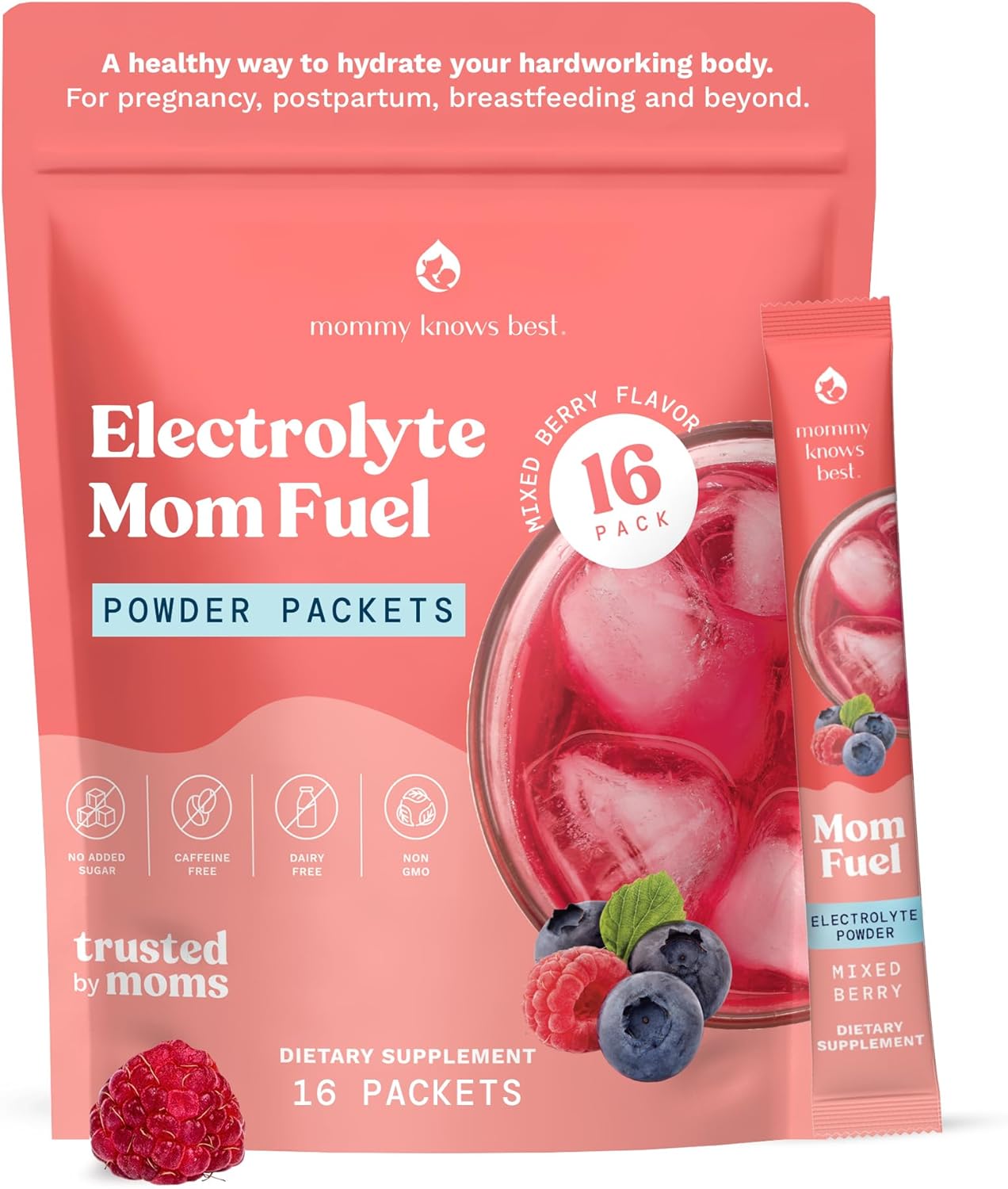 Mommy Knows Best Electrolyte Drink Mix for Moms - Hydration Support for Pregnancy and Lactation - Prenatal Electrolytes + Trace Minerals - 16 Count