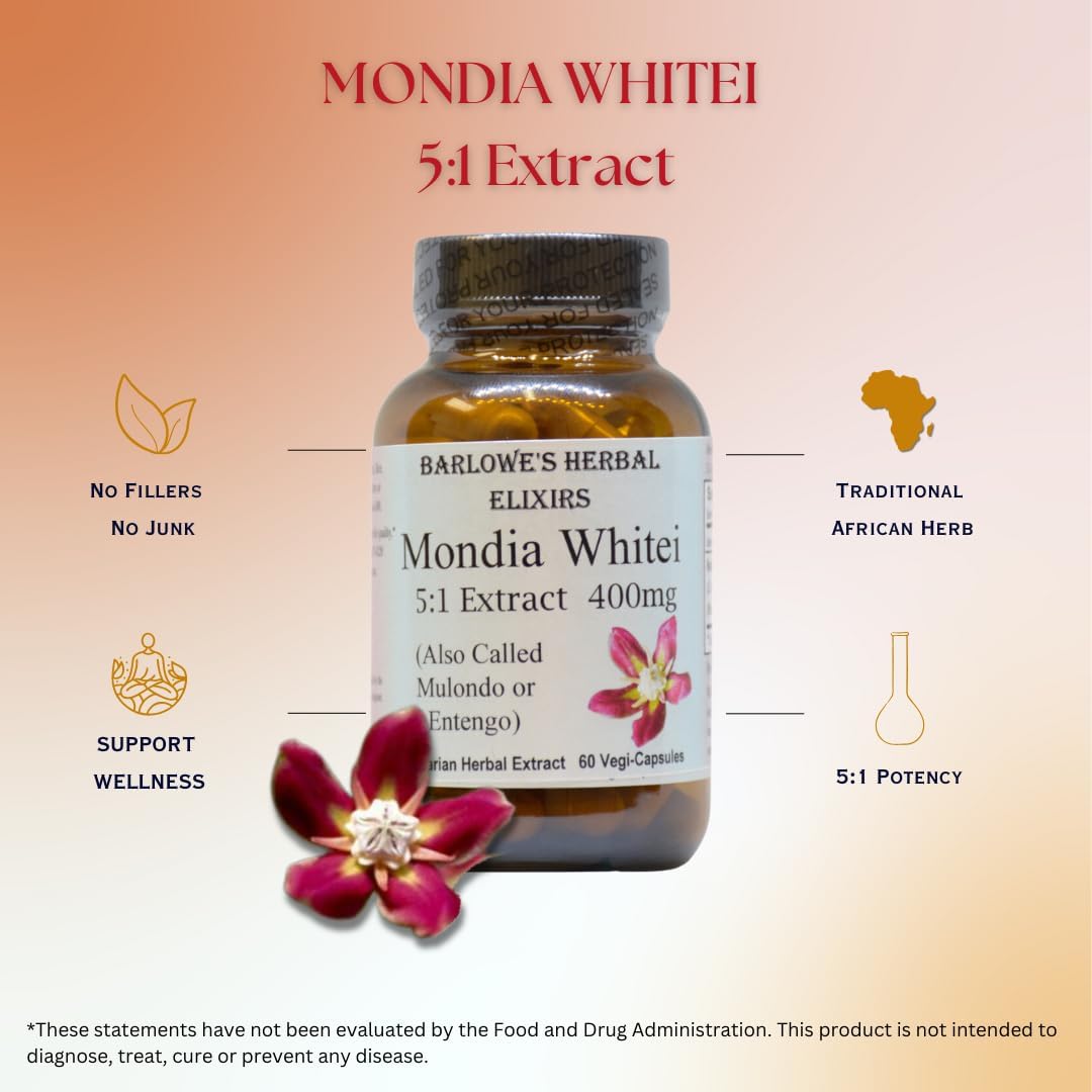 Mondia Whitei 5:1 Extract Capsules - 400mg | Traditional African Vitality Herb for Health | 60 Vegan Capsules | Filler-Free Formula