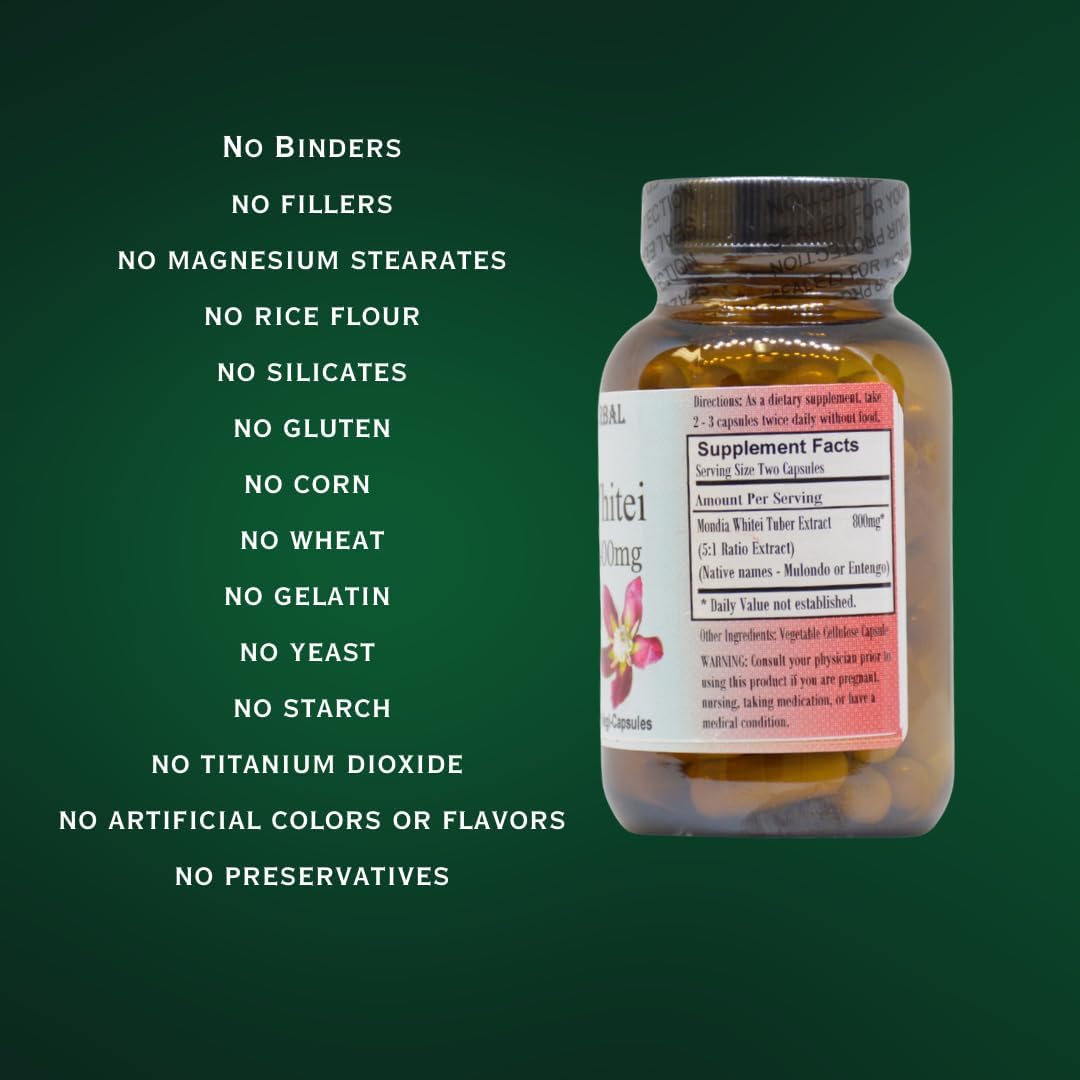 Mondia Whitei 5:1 Extract Capsules - 400mg | Traditional African Vitality Herb for Health | 60 Vegan Capsules | Filler-Free Formula