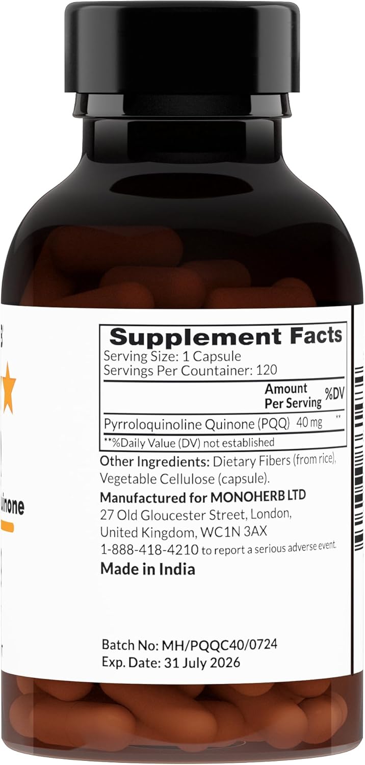 Monoherb PQQ 40mg Capsules - Pyrroloquinoline Quinone Supplement, 120 Count - BoostGo Australia