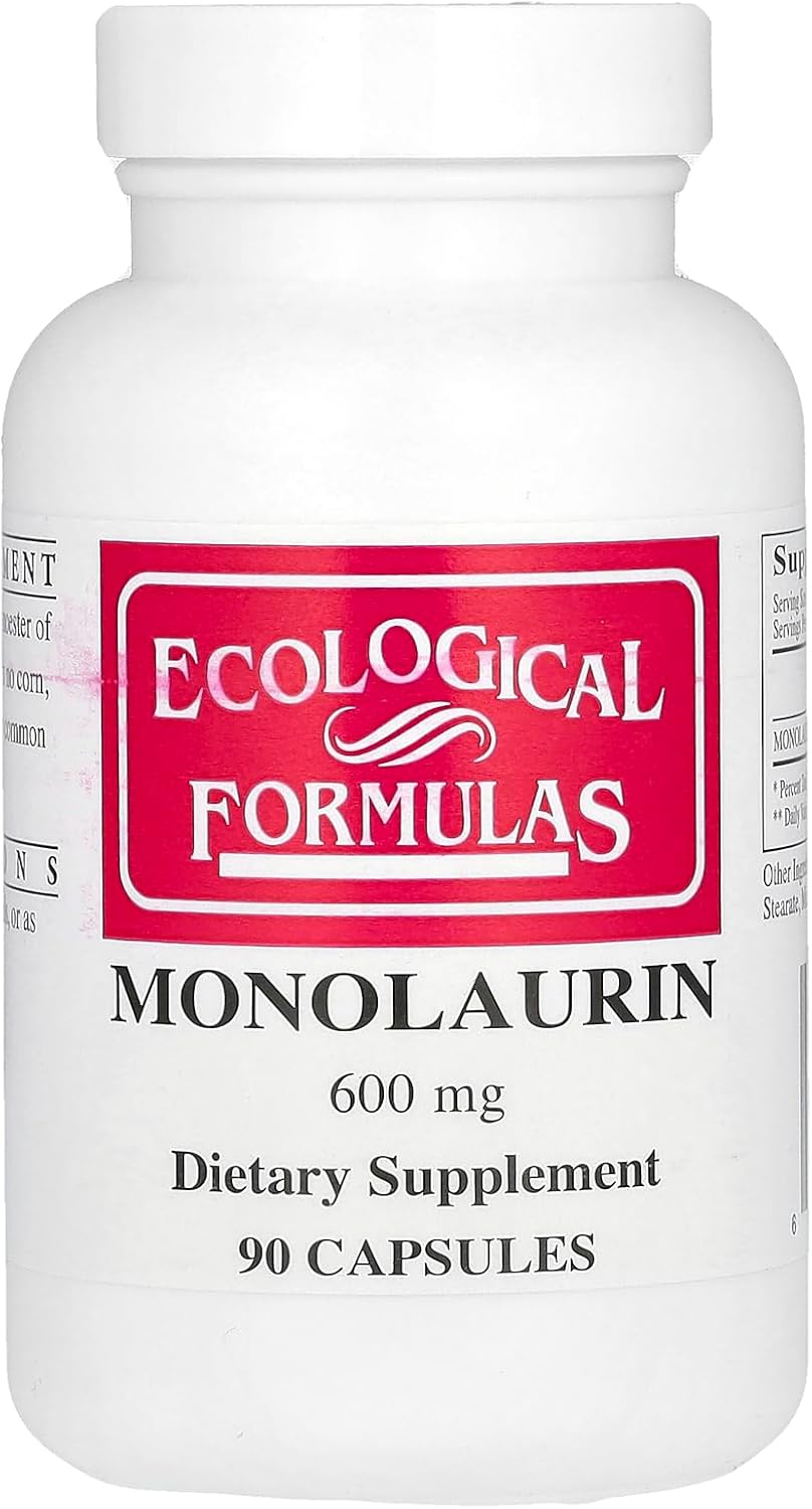 Monolaurin 600mg Capsules - 90 Count, Ecological Formulas, Creamy White Formula