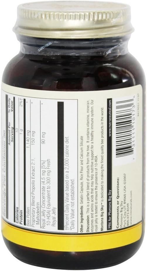 Montana Big Sky Bee Pollen, Royal Jelly, and Propolis Capsules - 90 Count