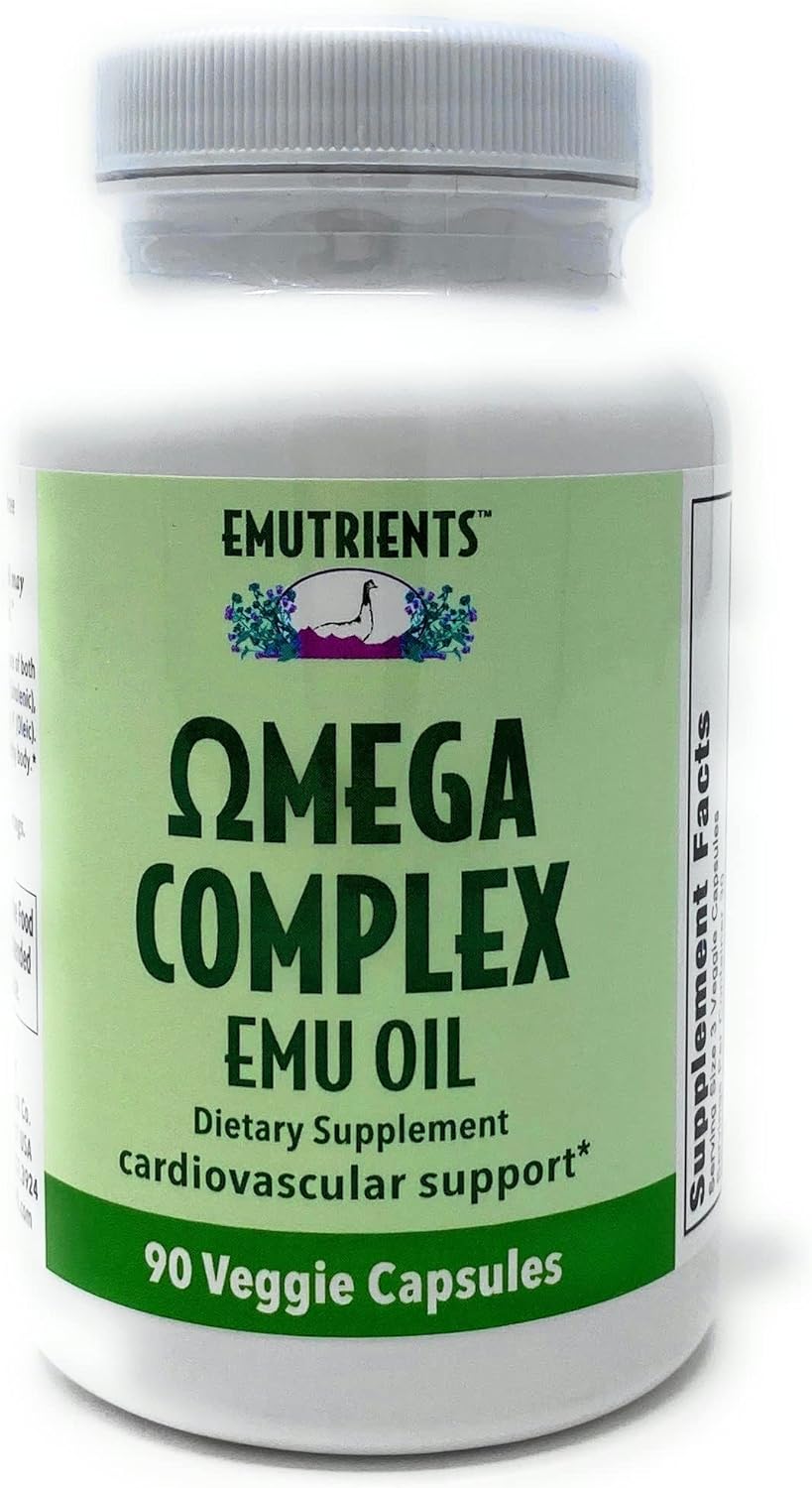 Montana Emu Ranch Emutrients Omega Complex Emu Oil Capsules - 750mg (90 count) - Dietary Supplement for Heart Health - Omegas 3, 6, 7, 9