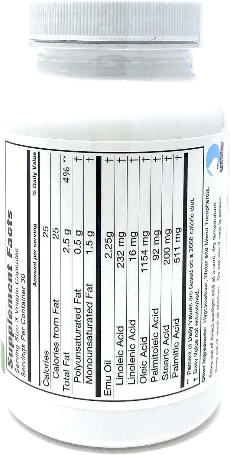 Montana Emu Ranch Emutrients Omega Complex Emu Oil Capsules - 750mg (90 count) - Dietary Supplement for Heart Health - Omegas 3, 6, 7, 9
