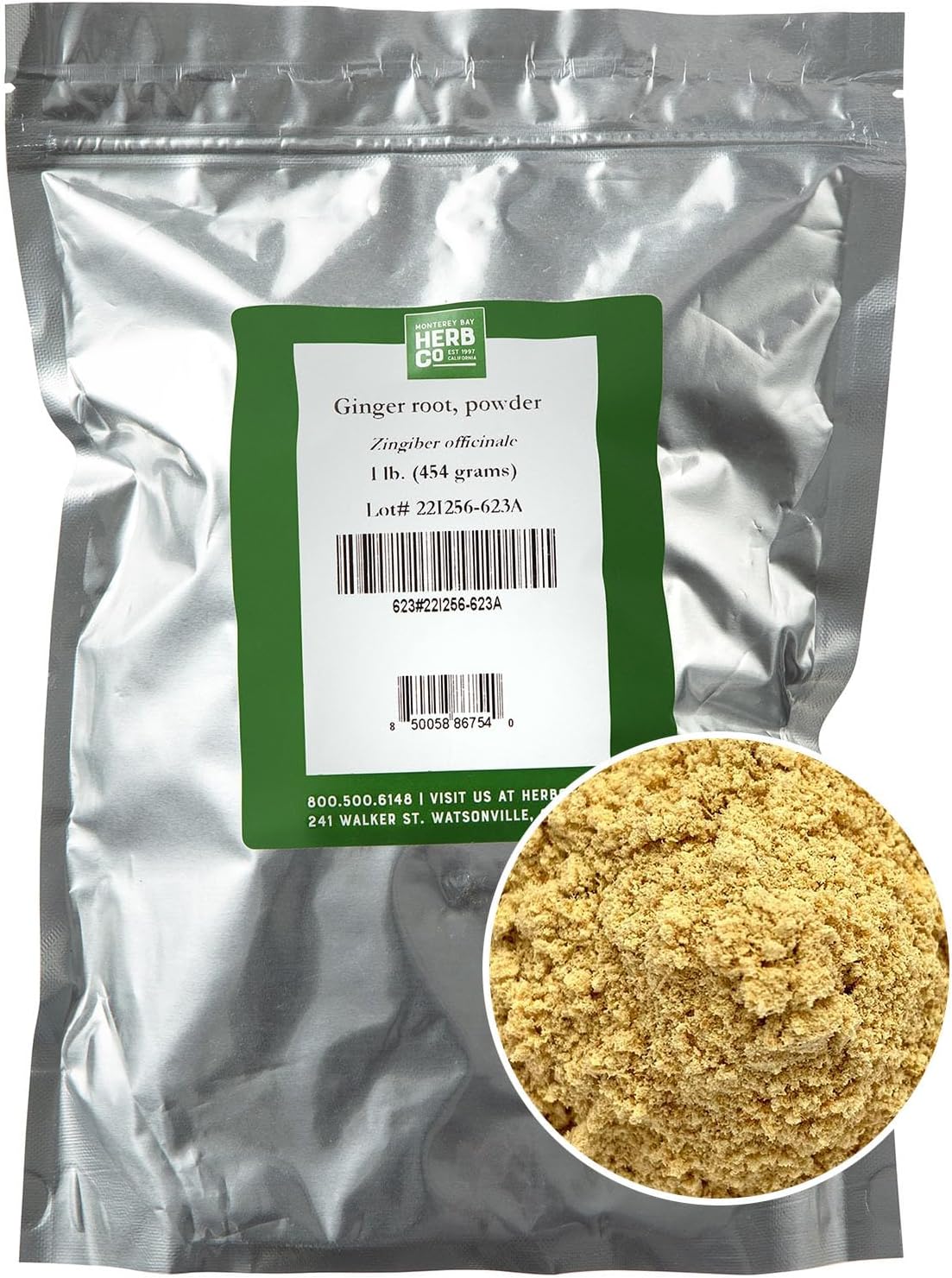 Monterey Bay Herb Co. Ginger Root Powder - Versatile Pungent Spice for Cooking, Bath Soaks & Body Scrubs - 1 lb Powder