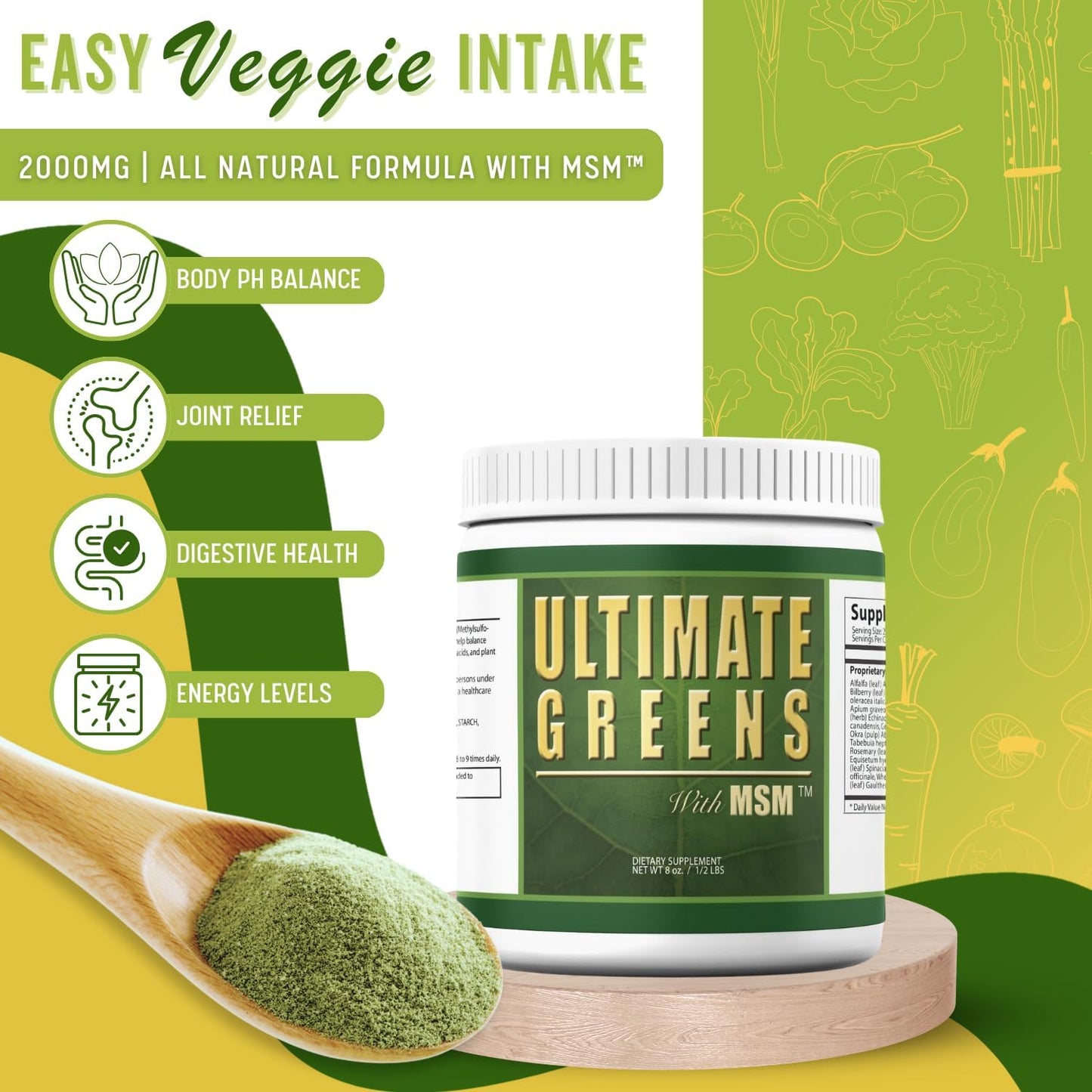 Monthly Supply of Daily Health Coral Calcium and Ultimate Daily Greens with MSM Powder for Overall Health Boost