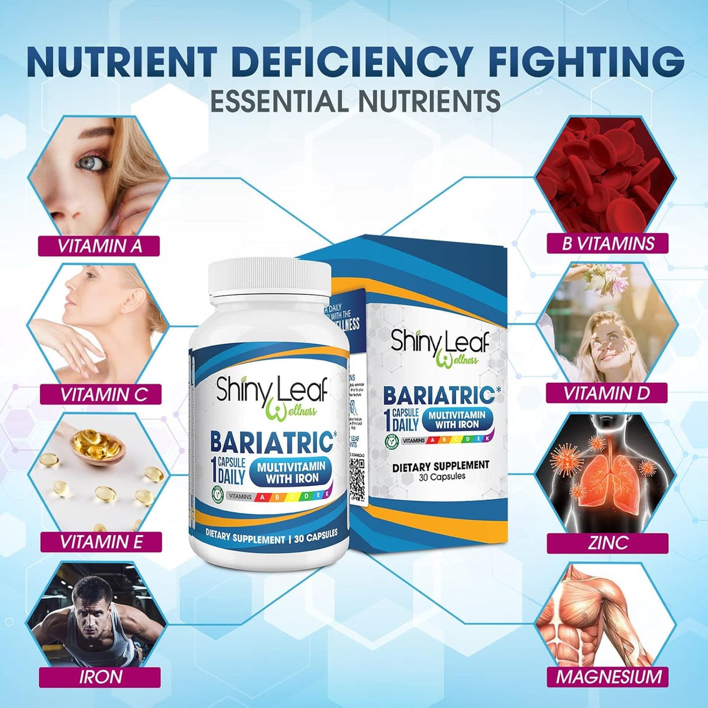 Monthly Supply of Shiny Leaf Bariatric Multivitamin Capsules with Iron for WLS and Bypass Patients