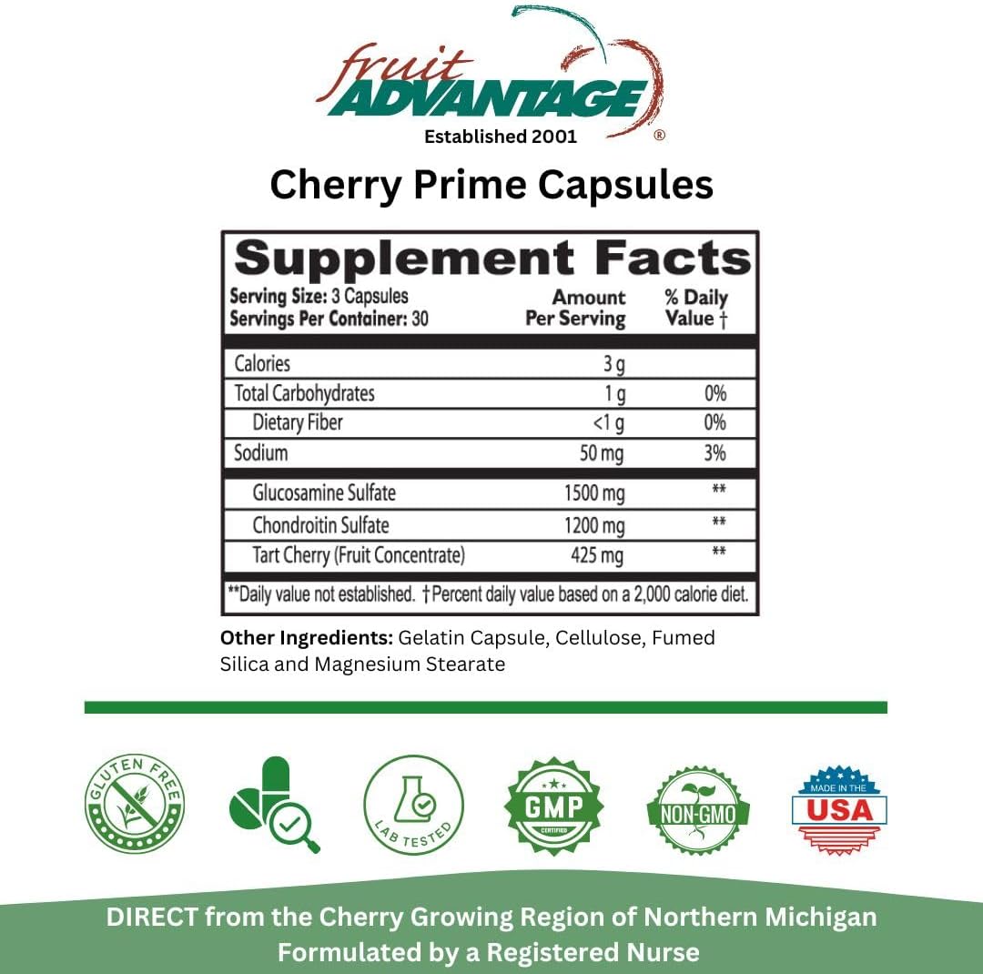 Montmorency Tart Cherry Extract with Glucosamine & Chondroitin - 90 Capsules for Joint Support