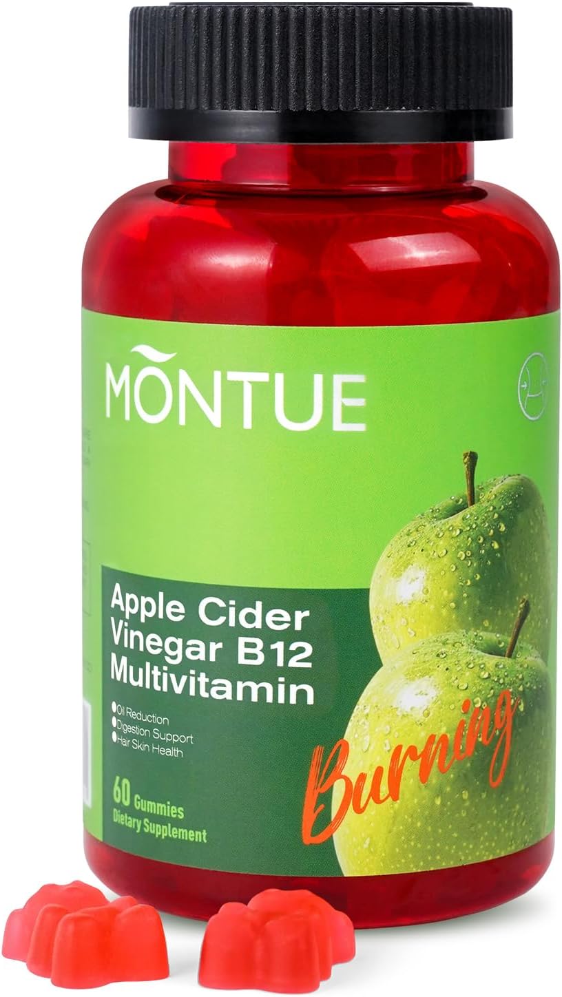Montue Apple Cider Vinegar Gummies with B12 Multivitamin - Vegetarian ACV Supplement for Energy & Gut Health - 60 Gummies