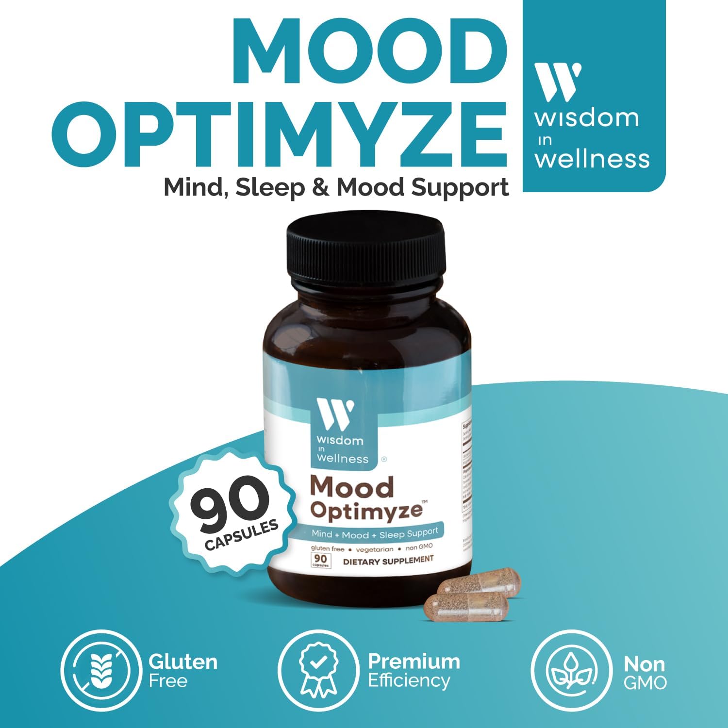 Mood Optimyze Capsules - Natural Mood Support Supplement for Mind, Sleep, and Relaxation - Gluten Free & Non GMO - 90 Capsules