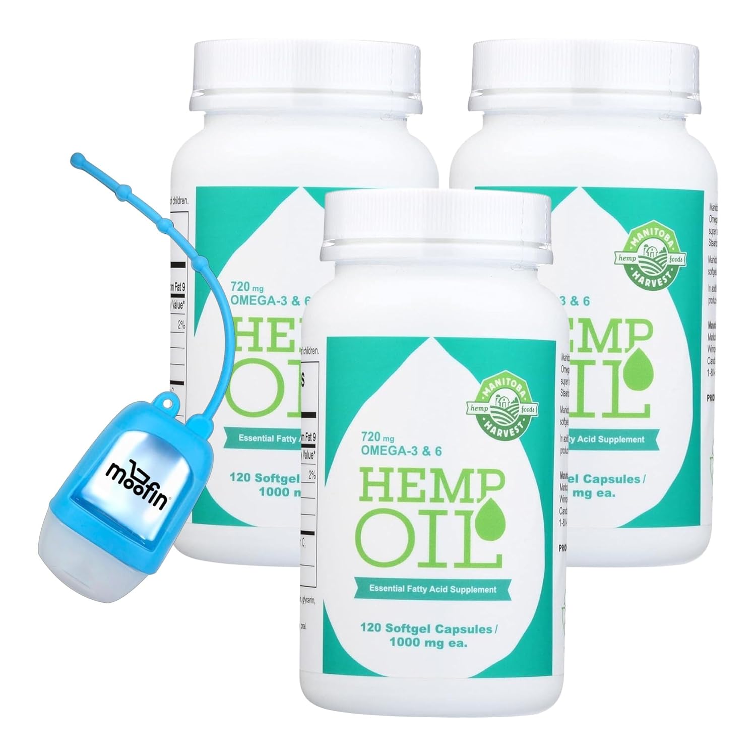 Moofin Bundle: Plastic Hand Sanitizer Dispenser &metabolism boosterSeed Oil Softgels - 6x5cm Size, 2,475mg Plant Extract - Pack of 3